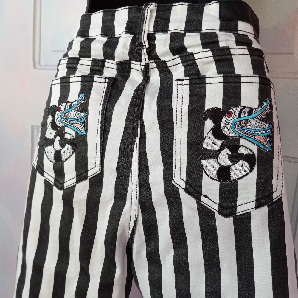 Plus size BEETLEJUICE OOAK custom unique Blackheart striped skinnies!